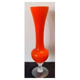 K - Orange Vintage Cased Glass Vase with Clear Twisted Stem Base
