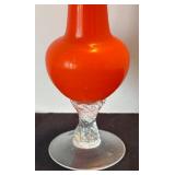 K - Orange Vintage Cased Glass Vase with Clear Twisted Stem Base