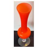 K - Orange Vintage Cased Glass Vase with Clear Twisted Stem Base