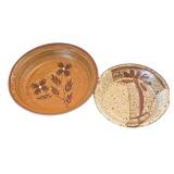 P - Two Stoneware Pie Dishes with Botanical Glazes
