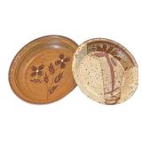 P - Two Stoneware Pie Dishes with Botanical Glazes