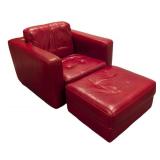 LLR - Natuzzi Red Leather Armchair with Ottoman
