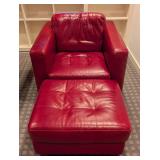 LLR - Natuzzi Red Leather Armchair with Ottoman