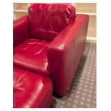 LLR - Natuzzi Red Leather Armchair with Ottoman