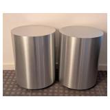 LB - Round Silver Wood Side Tables - Pair