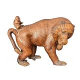 UL - Vintage Shanghai Handicrafts Macabo Wicker Monkey Sculpture With Baby