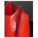 UL - Unsigned Art Glass Vase - Bright Orange-Red With Clear Twist Edge