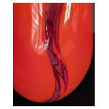 UL - Unsigned Art Glass Vase - Bright Orange-Red With Clear Twist Edge