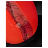UL - Unsigned Art Glass Vase - Bright Orange-Red With Clear Twist Edge