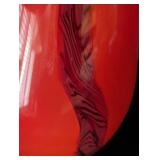 UL - Unsigned Art Glass Vase - Bright Orange-Red With Clear Twist Edge