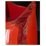 UL - Unsigned Art Glass Vase - Bright Orange-Red With Clear Twist Edge