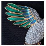 K - Large Rhinestone & Enamel Parrot Brooch