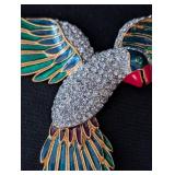 K - Large Rhinestone & Enamel Parrot Brooch