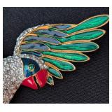 K - Large Rhinestone & Enamel Parrot Brooch