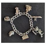 K - Sterling Silver Charm Bracelet - 7.5 in Long with Travel & Landmark Charms