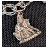 K - Sterling Silver Charm Bracelet - 7.5 in Long with Travel & Landmark Charms