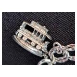 K - Sterling Silver Charm Bracelet - 7.5 in Long with Travel & Landmark Charms