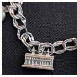 K - Sterling Silver Charm Bracelet - 7.5 in Long with Travel & Landmark Charms