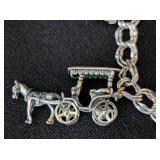 K - Sterling Silver Charm Bracelet - 7.5 in Long with Travel & Landmark Charms