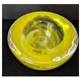 UL - Kosta Boda Atoll Votive Holder - Yellow Swirl Glass