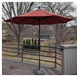 P - 8ft Red Patio Umbrella with Stand - Outdoor Deck Shade