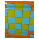 UL - Abstract Art Glass Dish - Orange Border with Turquoise & Lime Squares