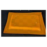 UL - Abstract Art Glass Dish - Orange Border with Turquoise & Lime Squares