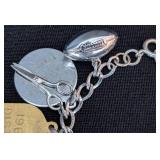 K - Vintage Sterling Silver Charm Bracelet with Gold-Filled Charms, 7.5 inches long