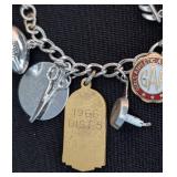 K - Vintage Sterling Silver Charm Bracelet with Gold-Filled Charms, 7.5 inches long