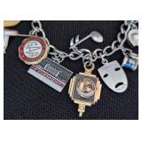 K - Vintage Sterling Silver Charm Bracelet with Gold-Filled Charms, 7.5 inches long