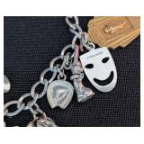 K - Vintage Sterling Silver Charm Bracelet with Gold-Filled Charms, 7.5 inches long