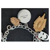 K - Vintage Sterling Silver Charm Bracelet with Gold-Filled Charms, 7.5 inches long