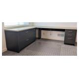 LB - Dark Gray L-Shaped Office Desk - 91 in L x 75 in W x 25 in D, 29 in H