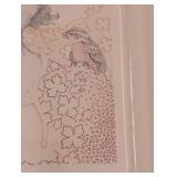 LB - Framed Vintage Portrait Print - Woman with Bird, Floral Border