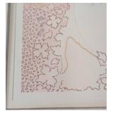 LB - Framed Vintage Portrait Print - Woman with Bird, Floral Border