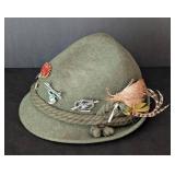 UL - Vintage Austrian Tyrolean Felt Hat - With Collectible Crest Pins