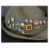 UL - Vintage Austrian Tyrolean Felt Hat - With Collectible Crest Pins