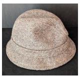 UL - MarkShale Vintage Hat - Brown Herringbone Tweed, Plaid Lining, Yellow Feather (Size 7)