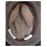 UL - MarkShale Vintage Hat - Brown Herringbone Tweed, Plaid Lining, Yellow Feather (Size 7)