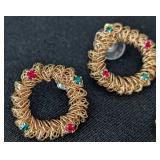 K - Christmas Brooches & Earrings (Tree, Wreath & Gift Box) (Lot of 4)
