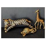 K - Three Animal Brooches Set - Zebra, Giraffe & Lion with Crystals