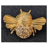 K - Gold Tone Bee Brooches with Clear Rhinestones (Lot of 2)