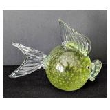 UL - Unsigned Green Glass Fish - Art Glass Sculpture