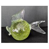 UL - Unsigned Green Glass Fish - Art Glass Sculpture