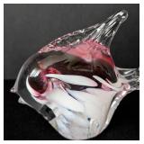 UL - Noslo Art Glass Fish, Pink/White/Blue Swirl Glass Sculpture