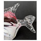 UL - Noslo Art Glass Fish, Pink/White/Blue Swirl Glass Sculpture