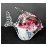 UL - Noslo Art Glass Fish, Pink/White/Blue Swirl Glass Sculpture