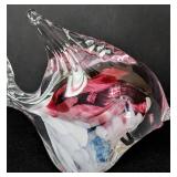 UL - Noslo Art Glass Fish, Pink/White/Blue Swirl Glass Sculpture