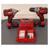 G - Milwaukee M18 Drill & Impact Driver Set - 2-Tool Cordless Power Tools With Charger & Bits