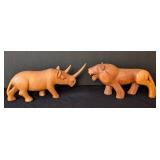 LB - Carved Wood Lion & Rhinoceros Figurines (Lot of 2)